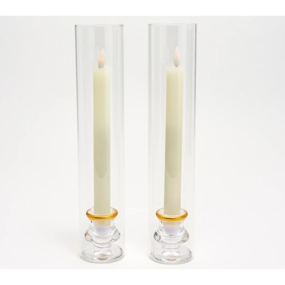 Lightscapes One‎ Single Elegant Glass Silver Taper Holder with Flameless Candles